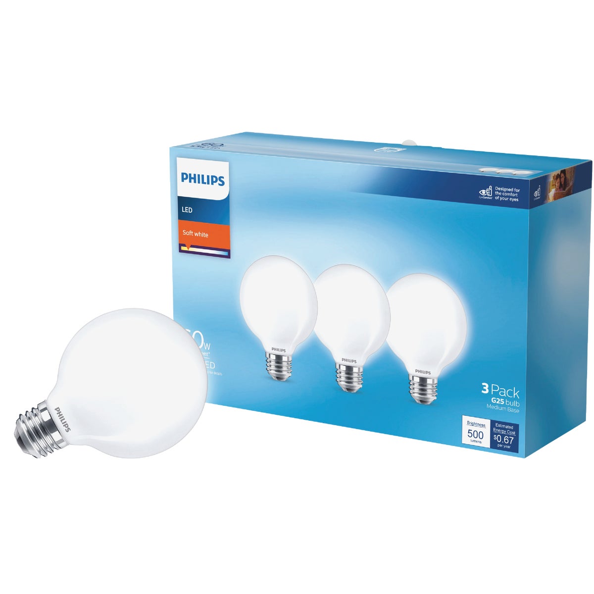 Philips 60W Equivalent Soft White G25 Medium Frosted LED Decorative Light Bulb (3-Pack)