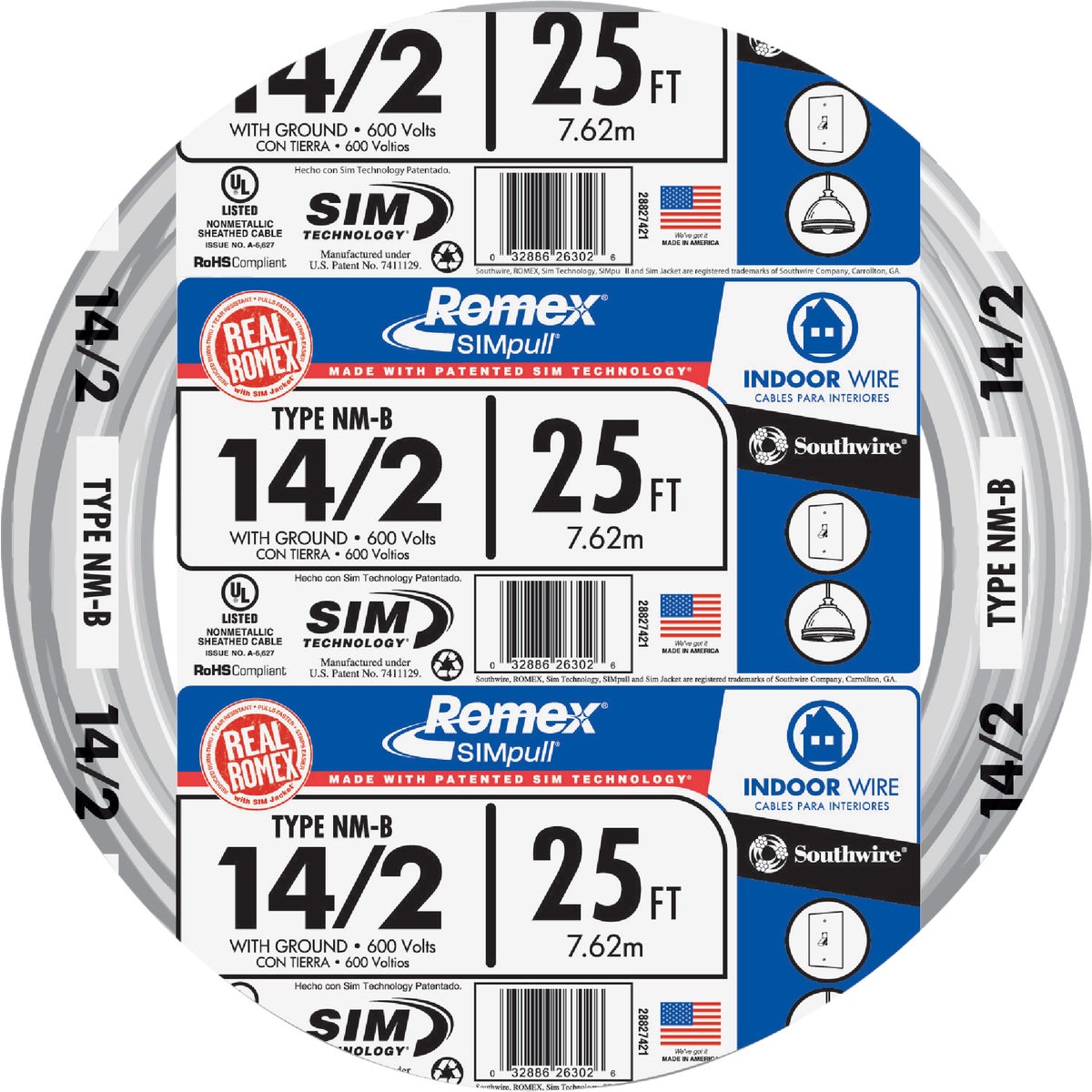 Romex 25 Ft. 14/2 Solid White NMW/G Electrical Wire