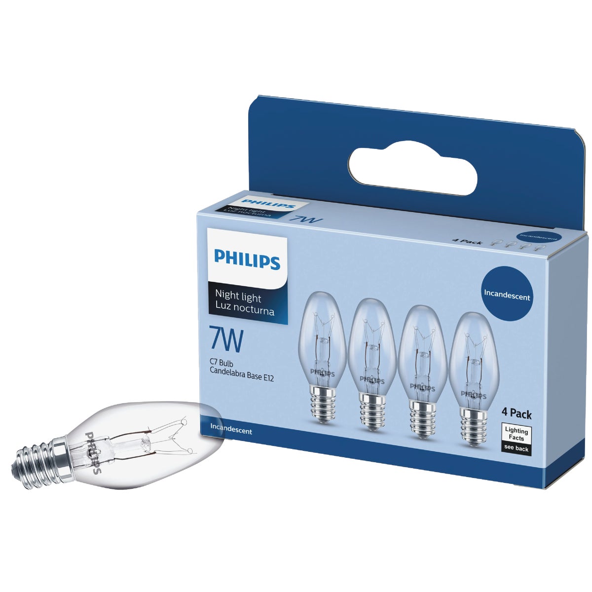 Philips 7W Clear Candelabra C7 Incandescent Night Light Bulb (4-Pack)