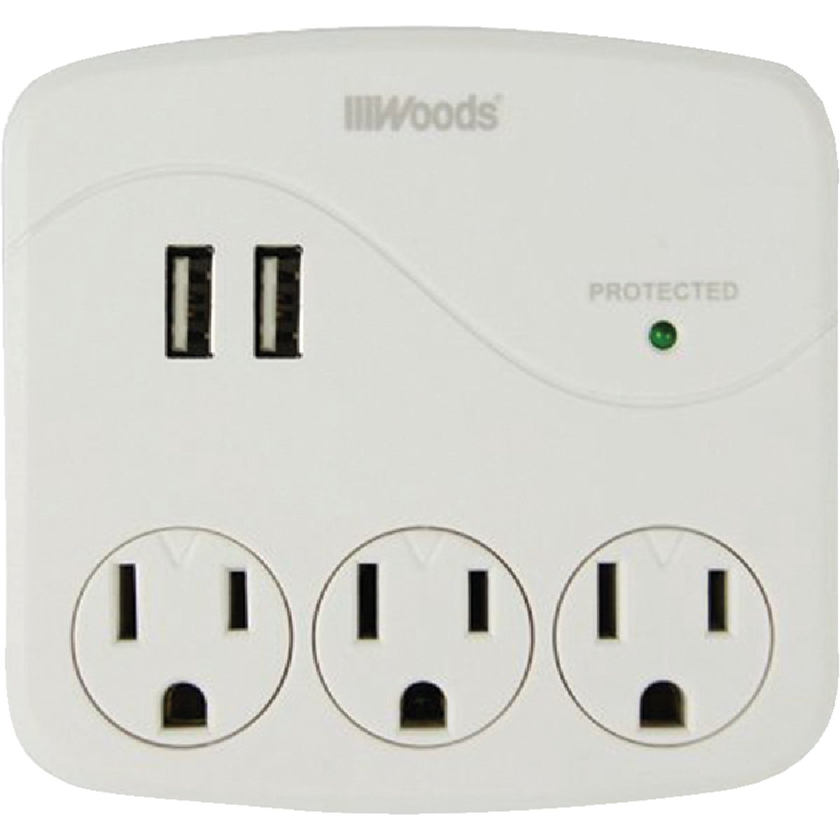 Woods 2-USB/3-Standard Outlets 2.4A/15A White Surge Tap