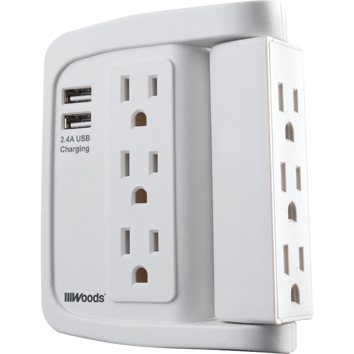 Woods 2-USB/6-Standard Outlet 2.4A/15A White Swivel Surge Tap