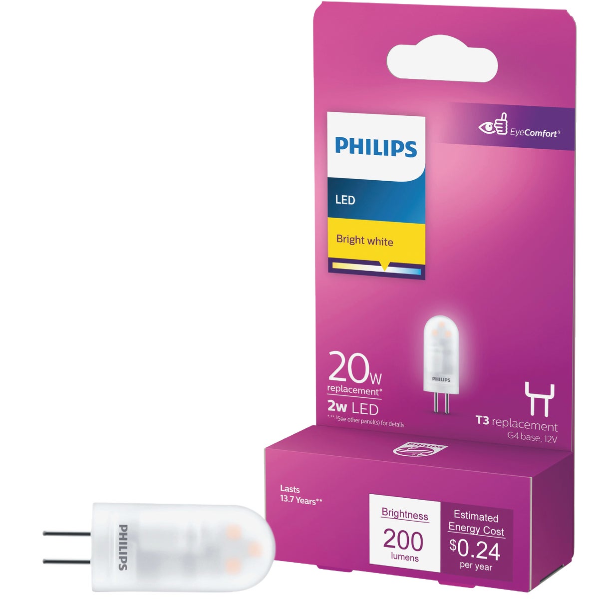 Philips 2W Clear T3 Bi-Pin LED Landscape Low Voltage Light Bulb