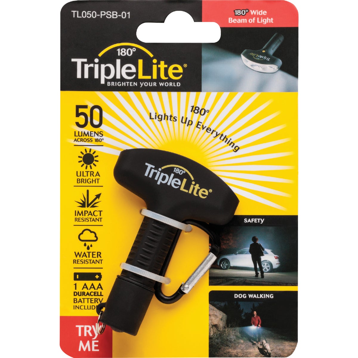 TripleLite 50 Lm. Black 180 Deg Mini LED Flashlight with Carabiner