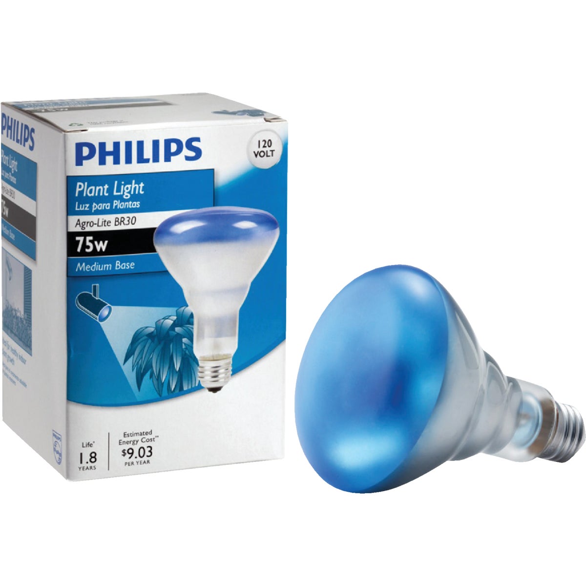 Philips Agro-Lite 75W Blue Plant Light Medium Base BR30 Incandescent Floodlight Light Bulb