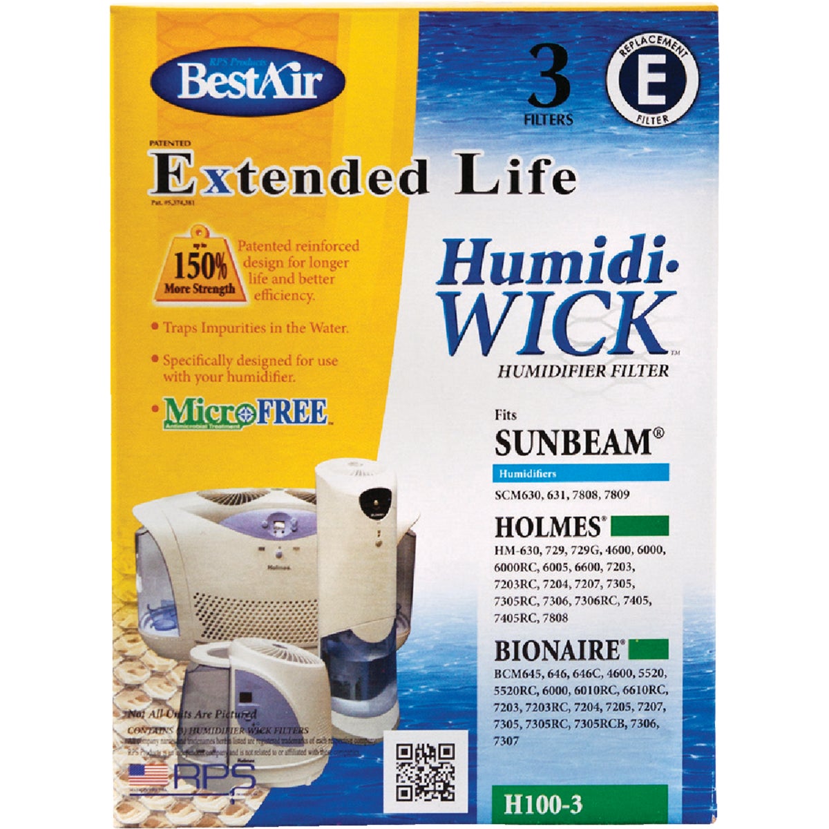 BestAir Extended Life Humidi-Wick H100 Humidifier Wick Filter (3-Pack)