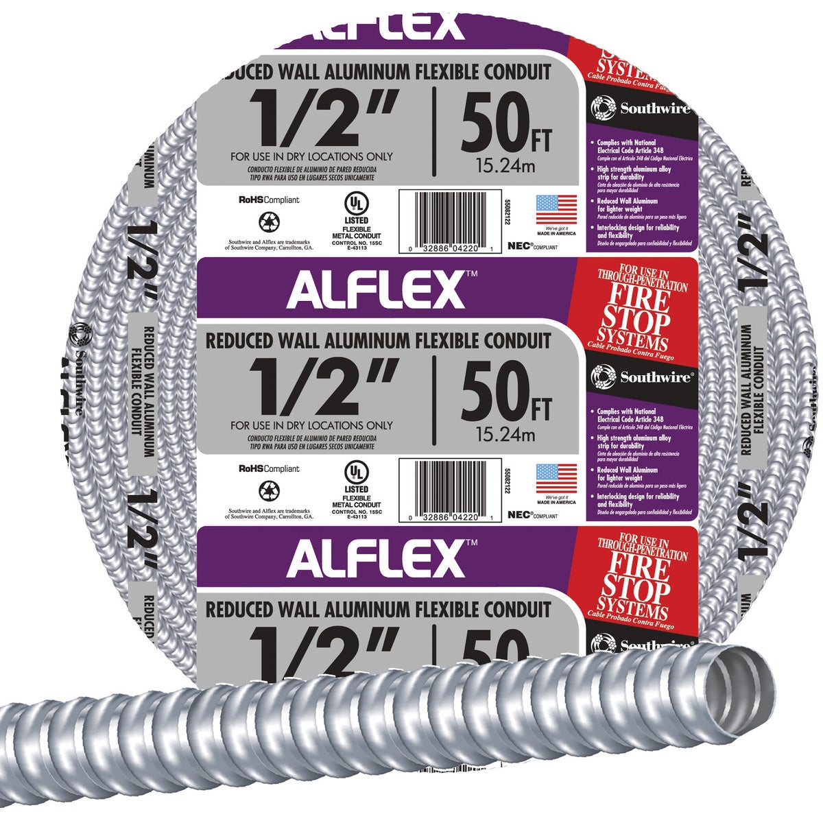 Southwire 1/2 In. x 100 Ft. Aluminum Flexible Flexible Metal Conduit