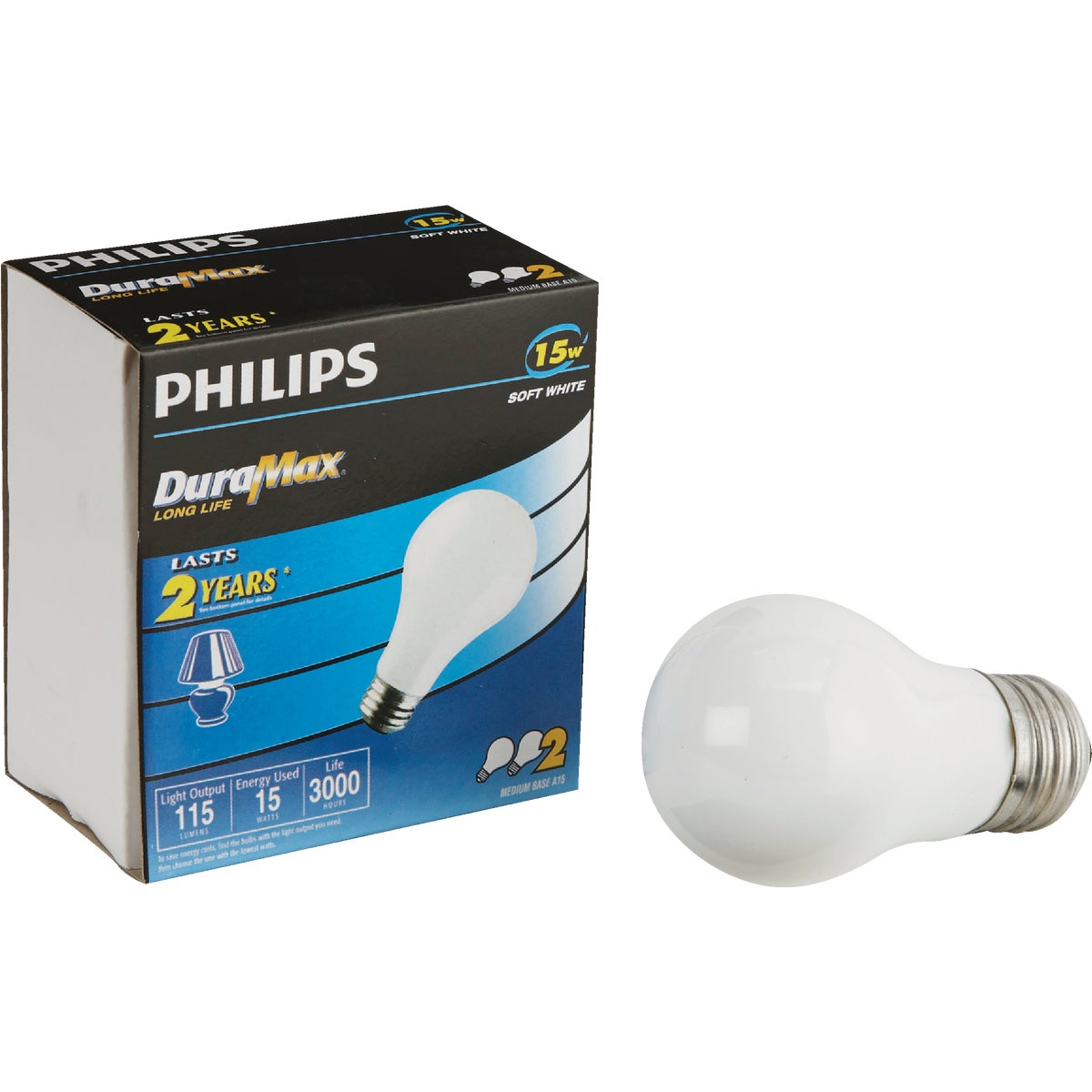  Philips DuraMax 15W Frosted Medium A15 Incandescent Appliance Light Bulb (2-Pack)