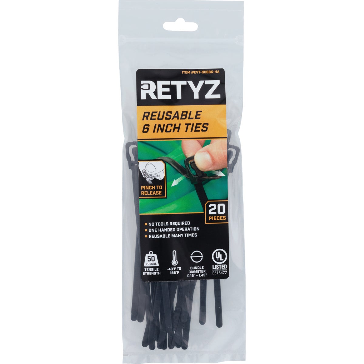 RETYZ EveryTie 6 In. Black Releasable Tie (20-Pack)