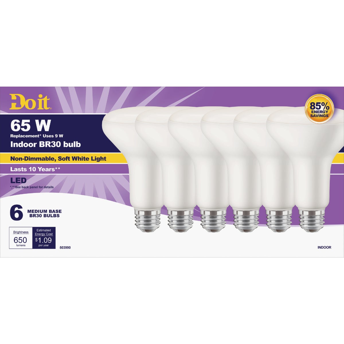 Do it 65W Equivalent Soft White BR30 Medium LED Floodlight Light Bulb (6-Pack)