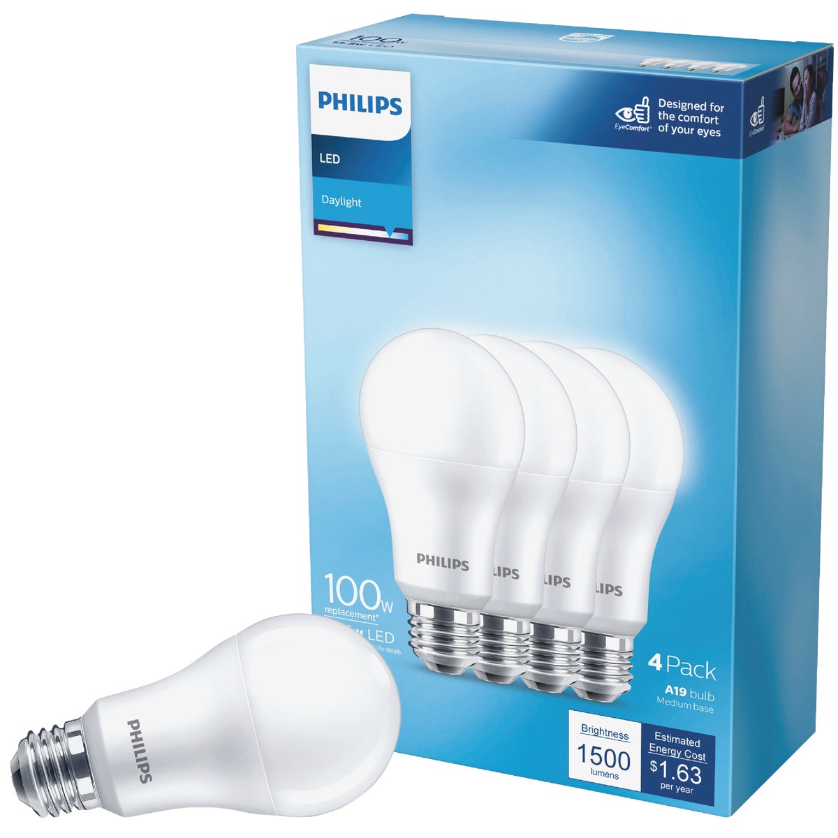 Philips EyeComfort 100W Equivalent Daylight A19 Medium LED Light Bulb (4-Pack)