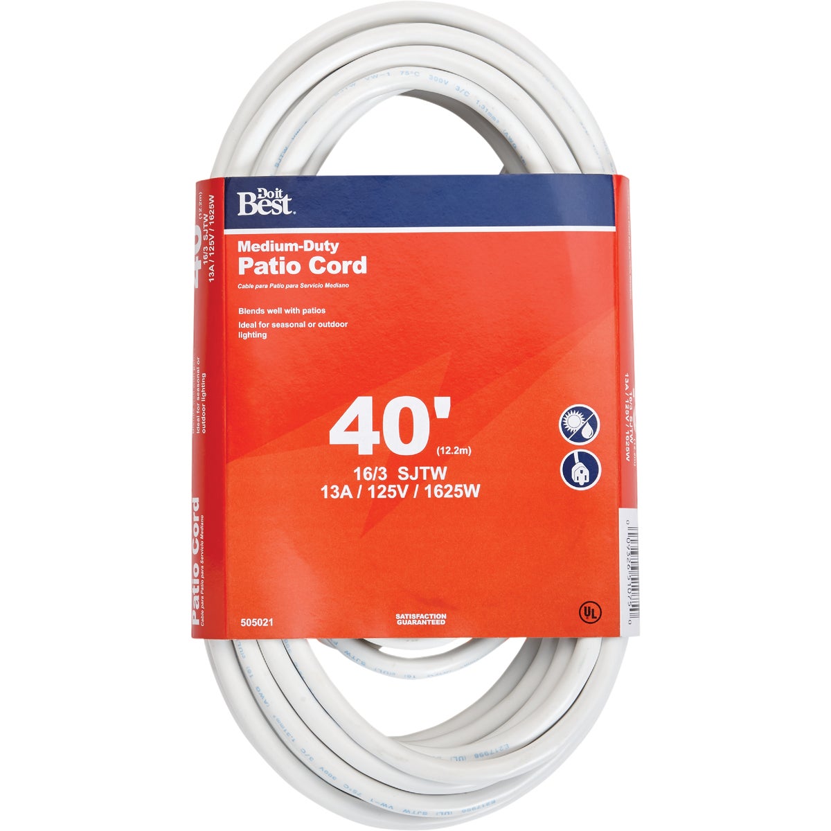 Do it Best 40 Ft. 16/3 Medium-Duty White Patio Extension Cord