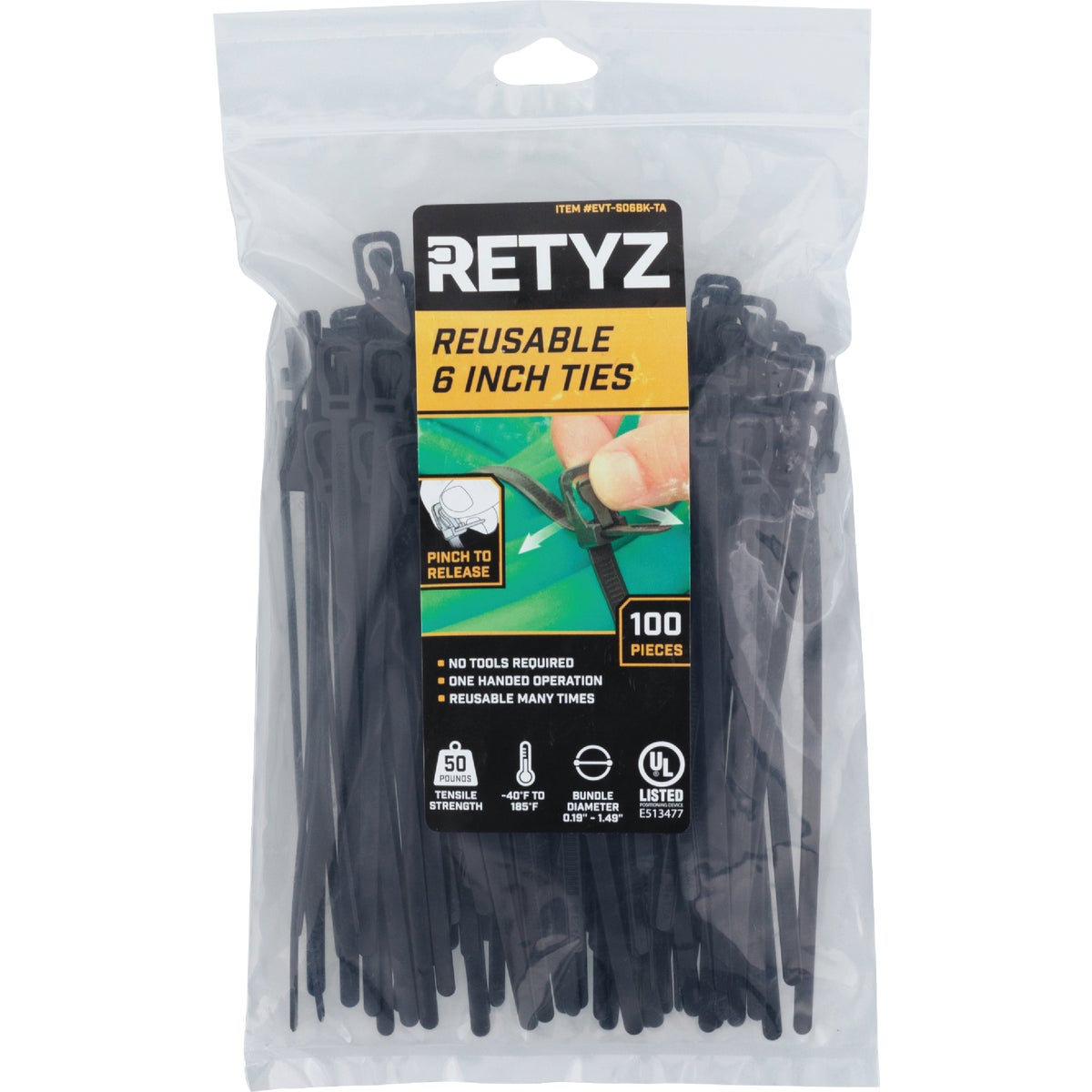 RETYZ EveryTie 6 In. Black Releasable Tie (100-Pack)