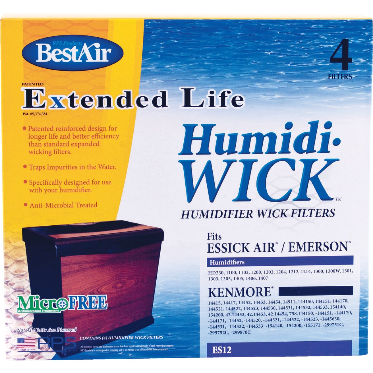 BestAir Extended Life Humidi-Wick ES12 Humidifier Wick Filter (4-Pack)
