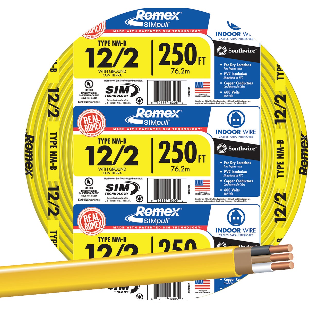 Romex 250 Ft. 12/2 Solid Yellow NMW/G Electrical Wire