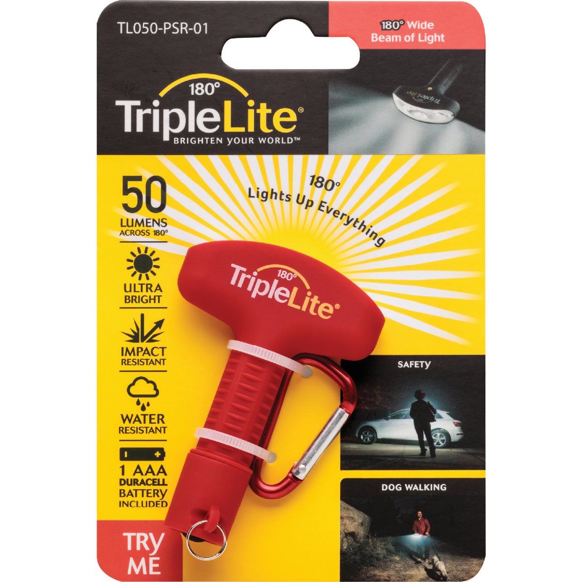 TripleLite 50 Lm. Red 180 Deg Mini LED Flashlight with Carabiner