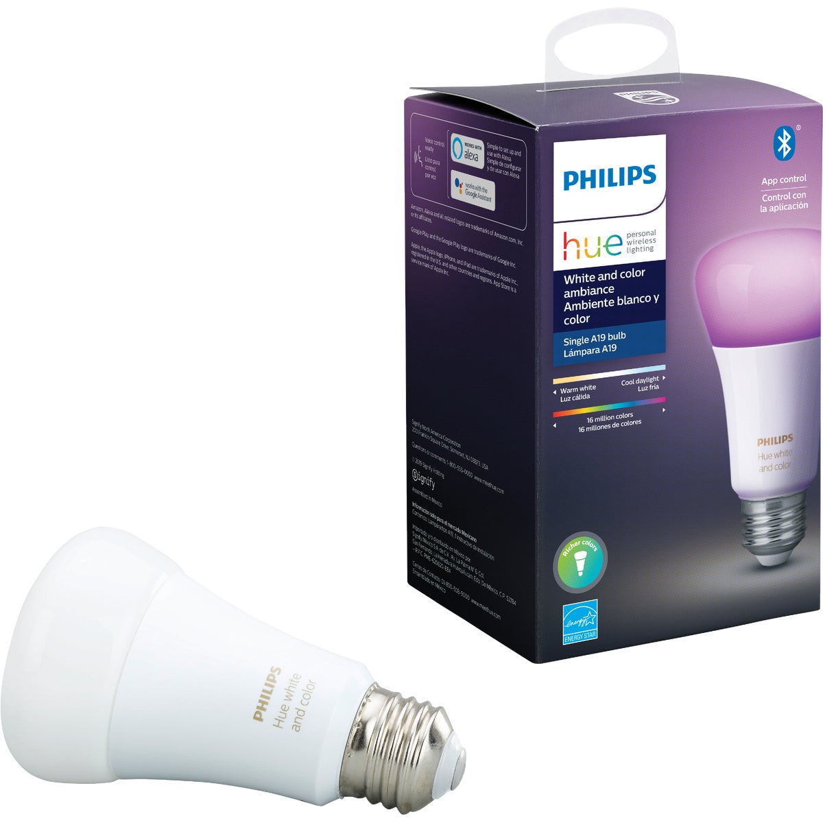 Philips Hue White & Color Ambiance 60W Equivalent Medium A19 Dimmable LED Light Bulb