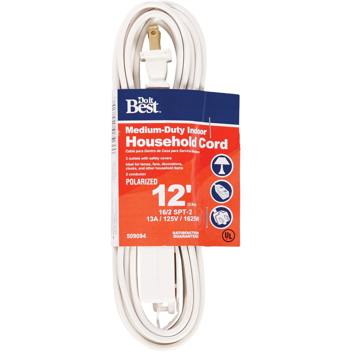 Do it Best 12 Ft. 16/2 White Cube Tap Extension Cord