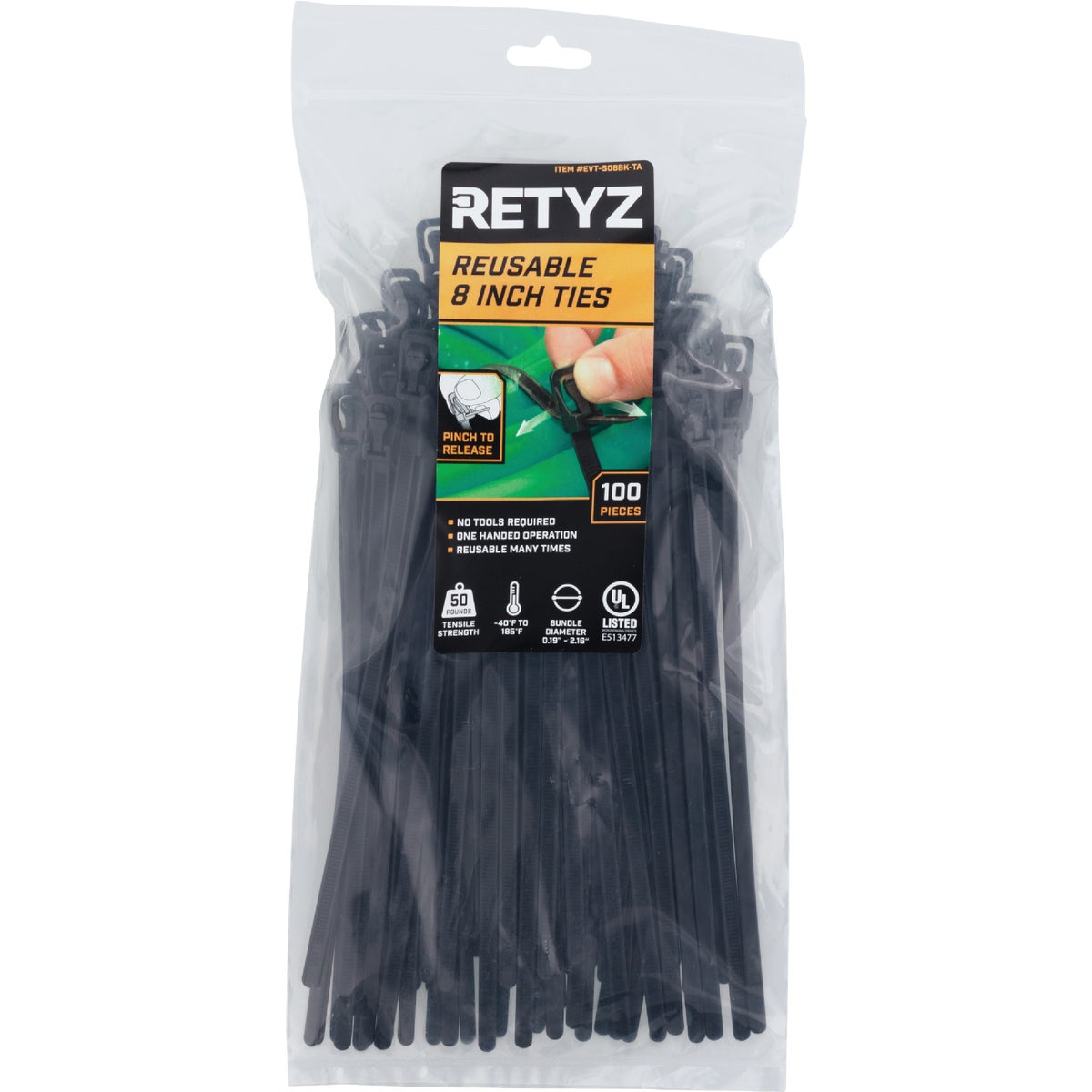 RETYZ EveryTie 8 In. Black Releasable Tie (100-Pack)