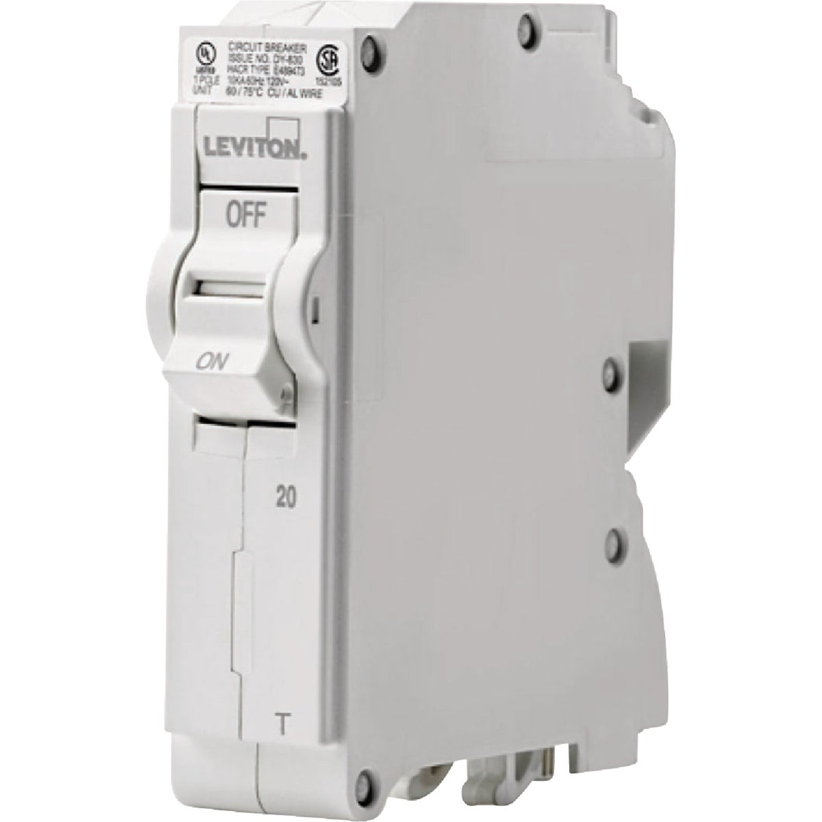 Leviton 20A Single-Pole Plug-On Standard Branch Thermal Magnetic Trip Circuit Breaker