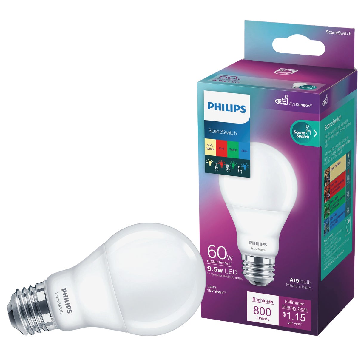 Philips SceneSwitch Indoor/Outdoor 60W Equivalent Soft White A19 Medium LED Light Bulb