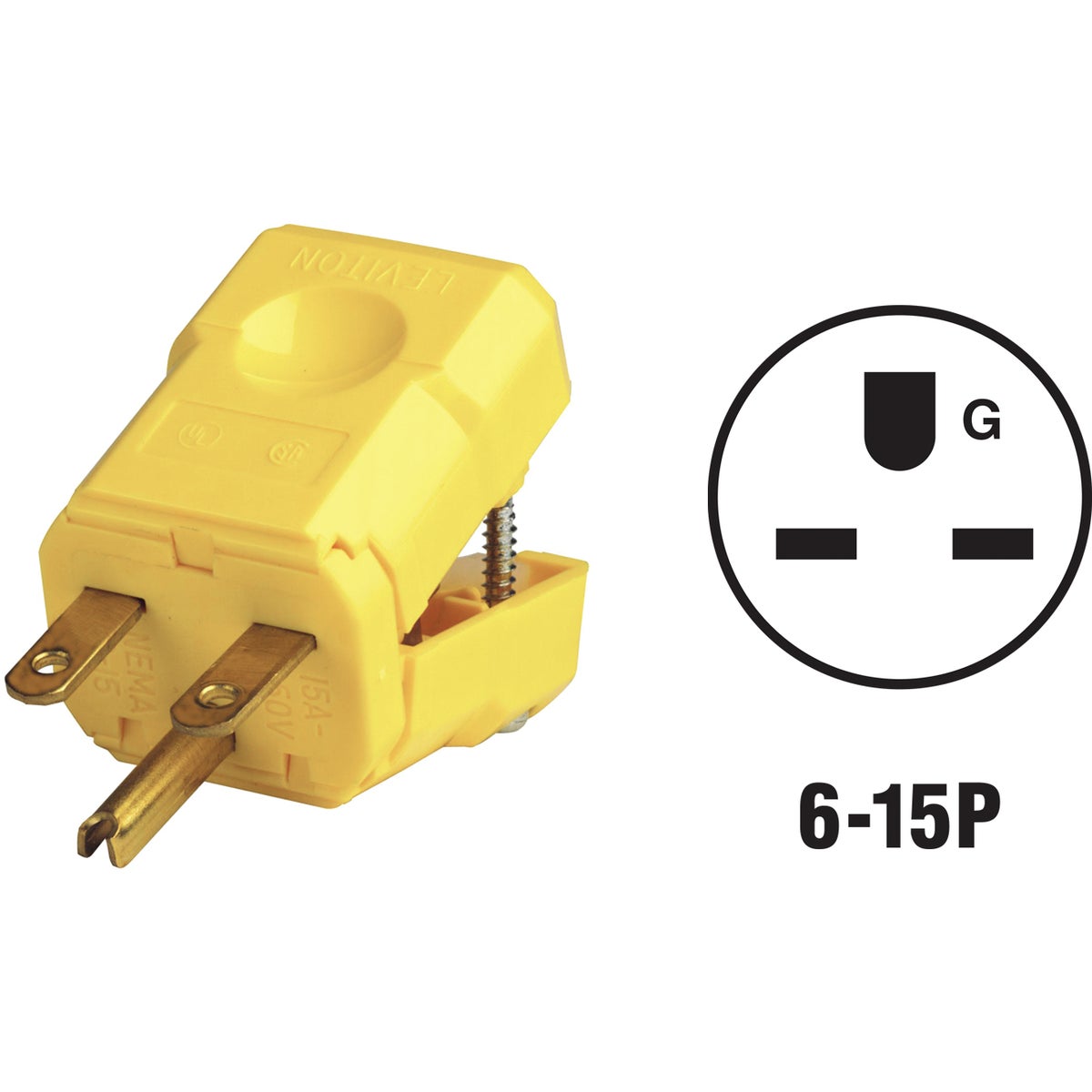 Leviton 15A 250V 3-Wire 2-Pole Python Cord Plug 