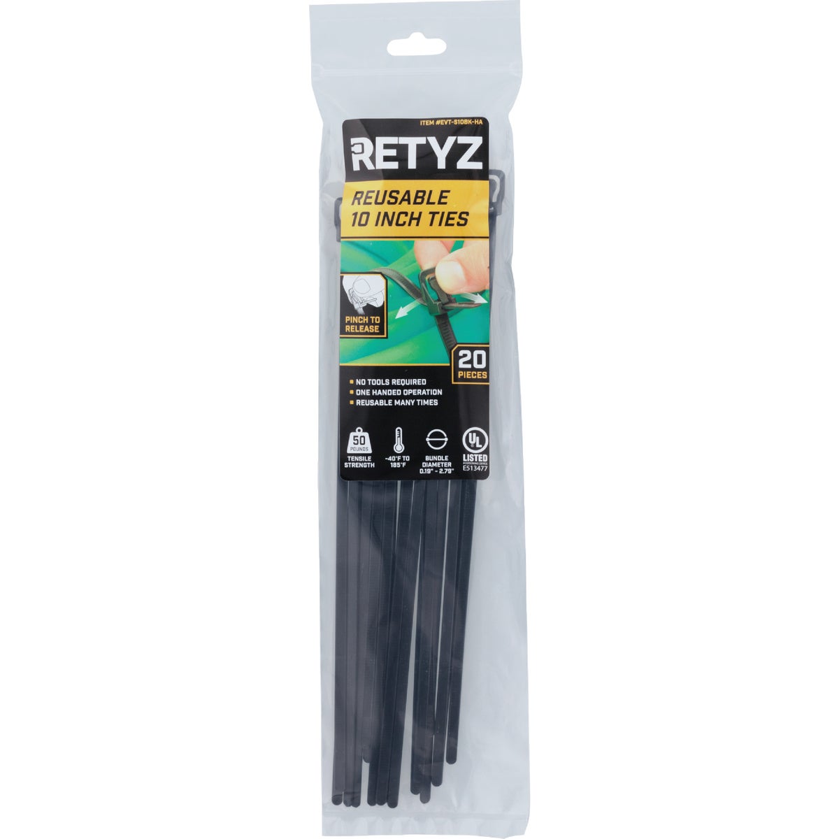 RETYZ EveryTie 10 In. Black Releasable Tie (20-Pack)