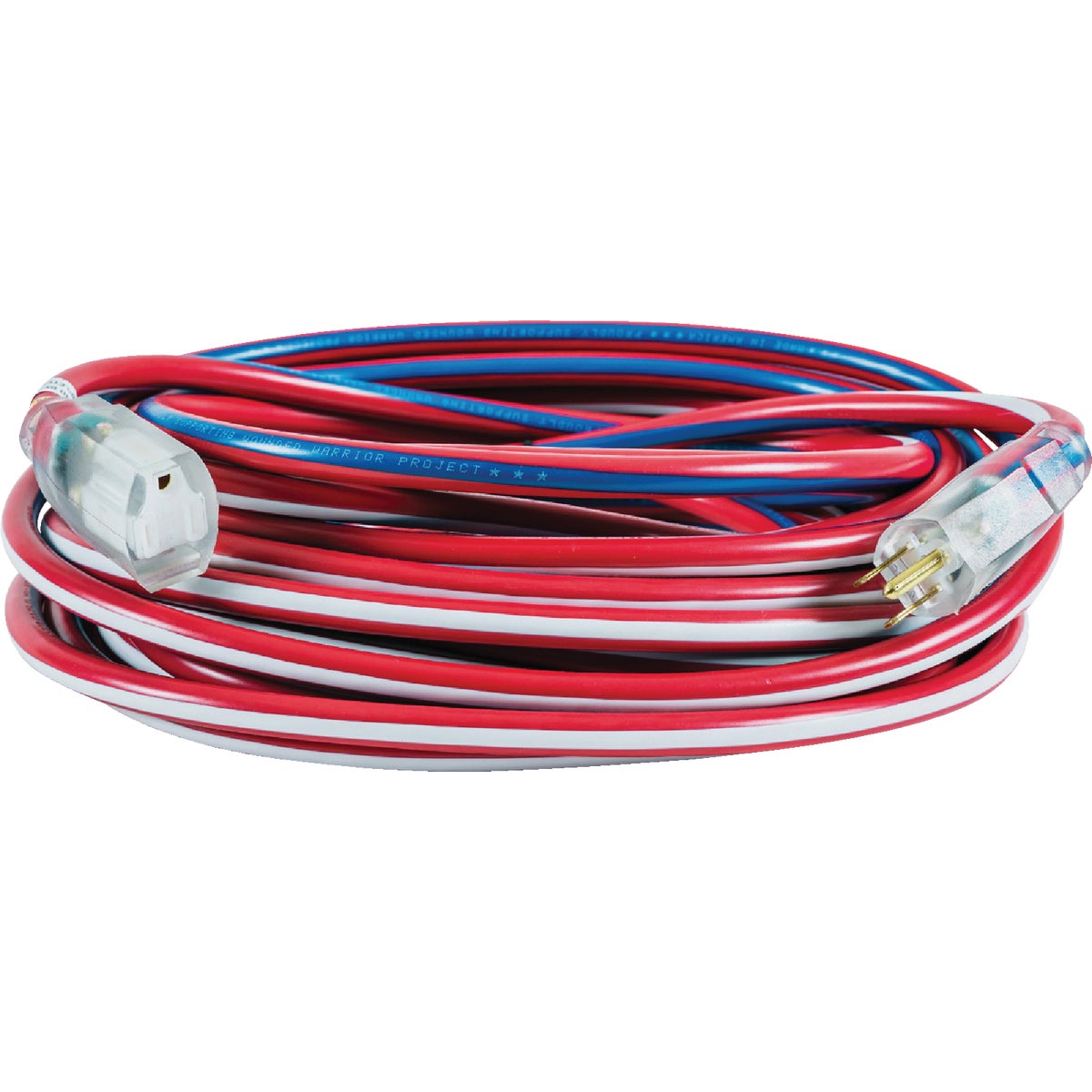 Southwire Wounded Warrior Project 50 Ft. 12/3 Indoor/Outdoor Red, White, & Blue Striped Patriotic Extension Cord