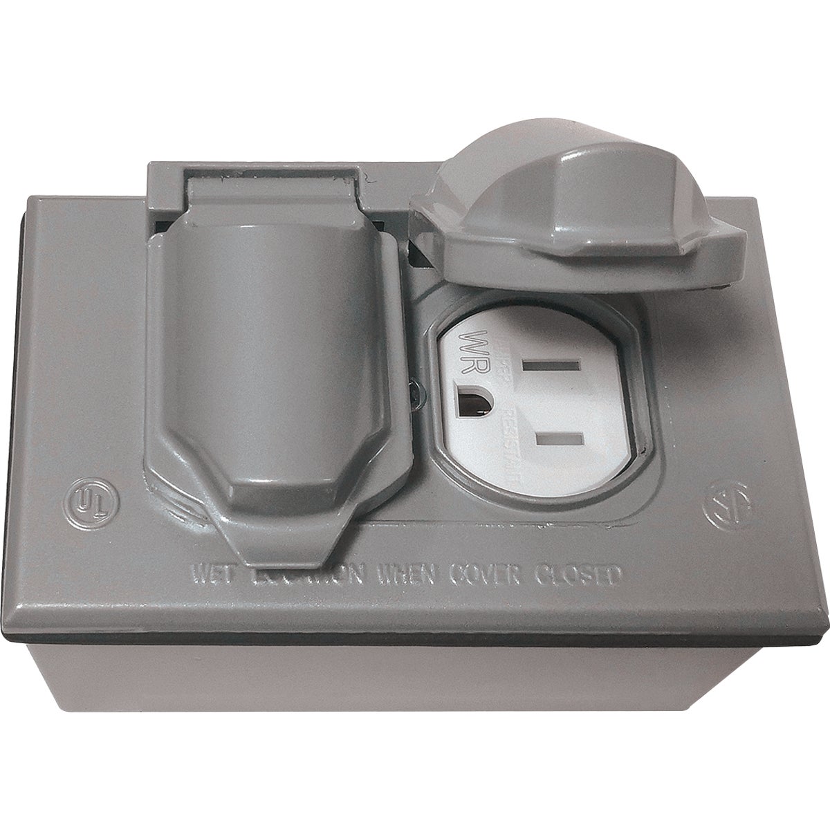 Southwire Single Gang Gray Horizontal Weatherproof Duplex Cover with Duplex Device & Single Gang Junction Box