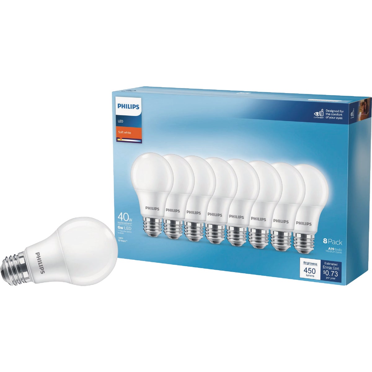 Philips 40W Equivalent Soft White A19 Medium LED Light Bulb (8-Pack)