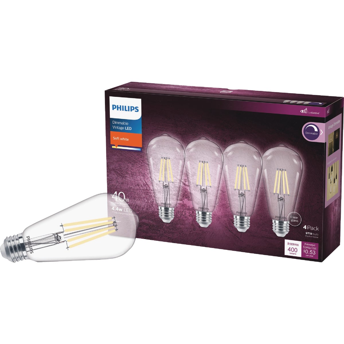 Philips Vintage 40W Equivalent Soft White ST19 Medium LED Decorative Light Bulb (4-Pack)
