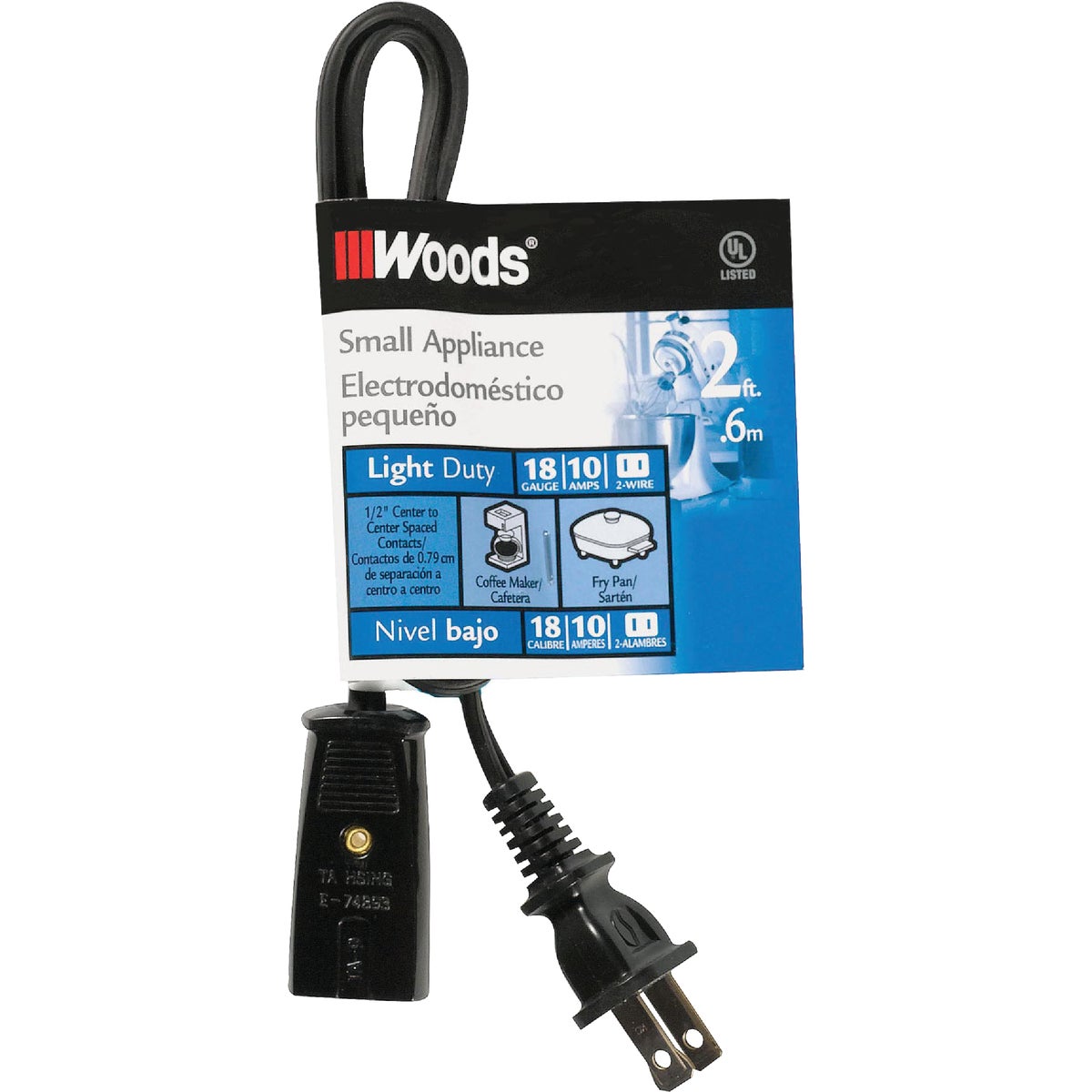 Woods 2 Ft. 18/2 10A Mini Plug Appliance Cord