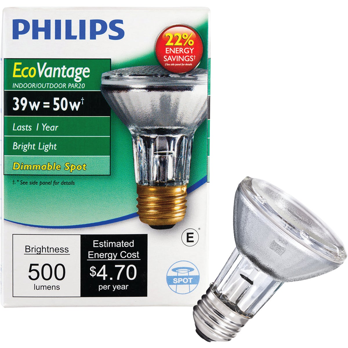 Philips EcoVantage 50W Equivalent PAR20 Halogen Spotlight Light Bulb