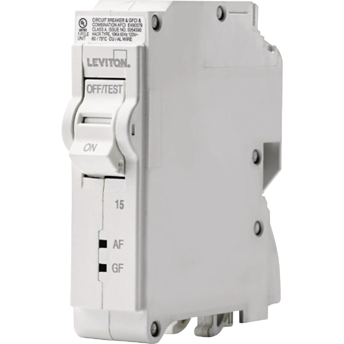 Leviton 15A 1-Pole Hydraulic Magnetic Trip Plug-On AFCI/GFCI White Branch Circuit Breaker