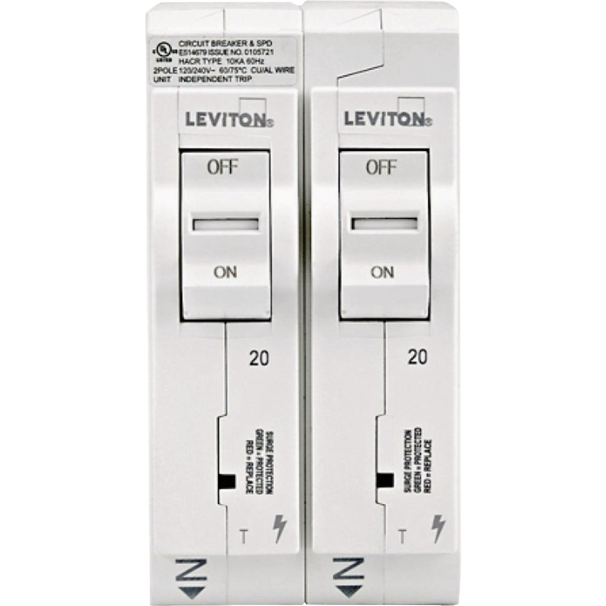 Leviton (2) 20A Single-Pole Thermal Magnetic White Plug-On Standard Branch Circuit Breakers