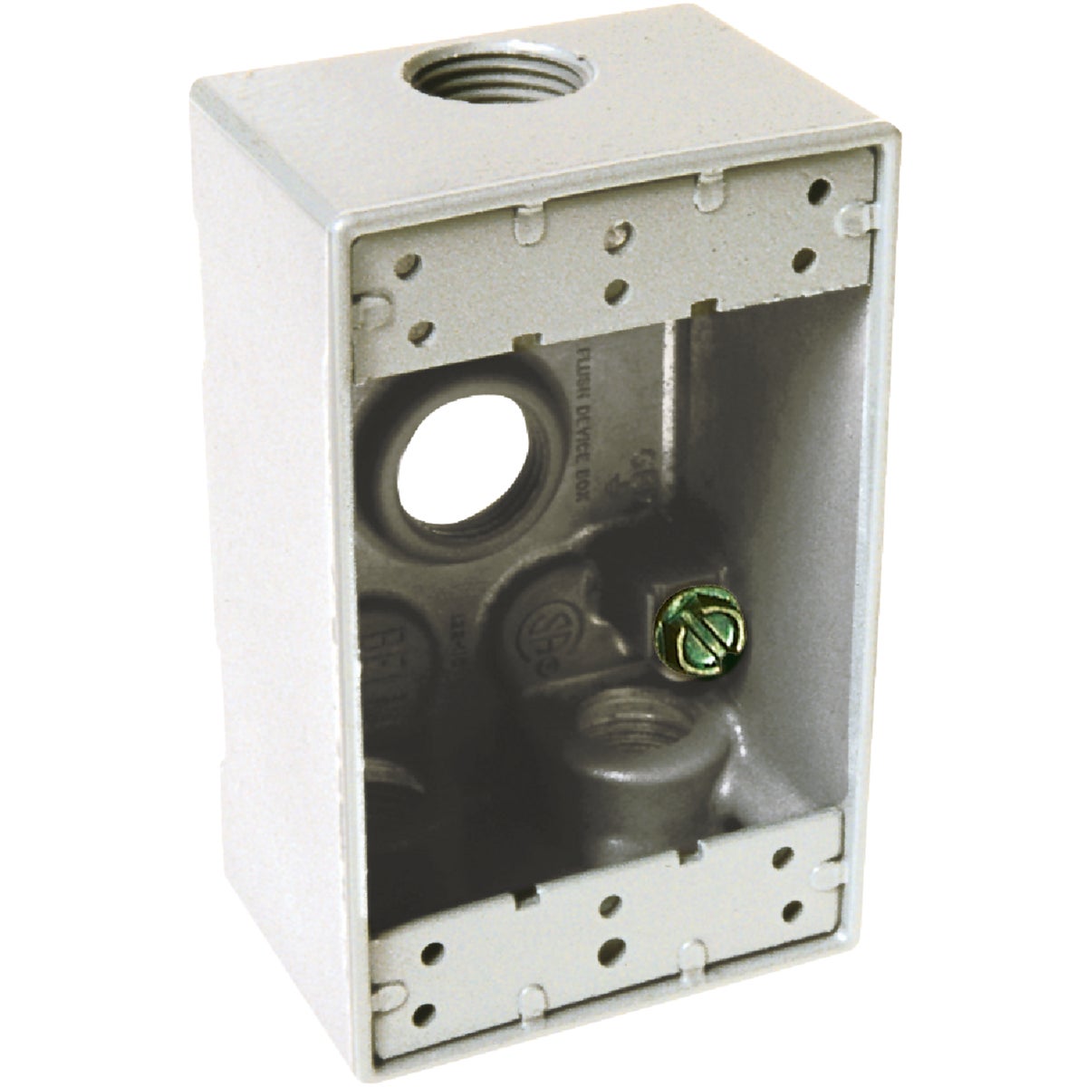 Hubbell Single Gang 1/2 In. 4-Outlet White Aluminum Weatherproof Outdoor Outlet Box