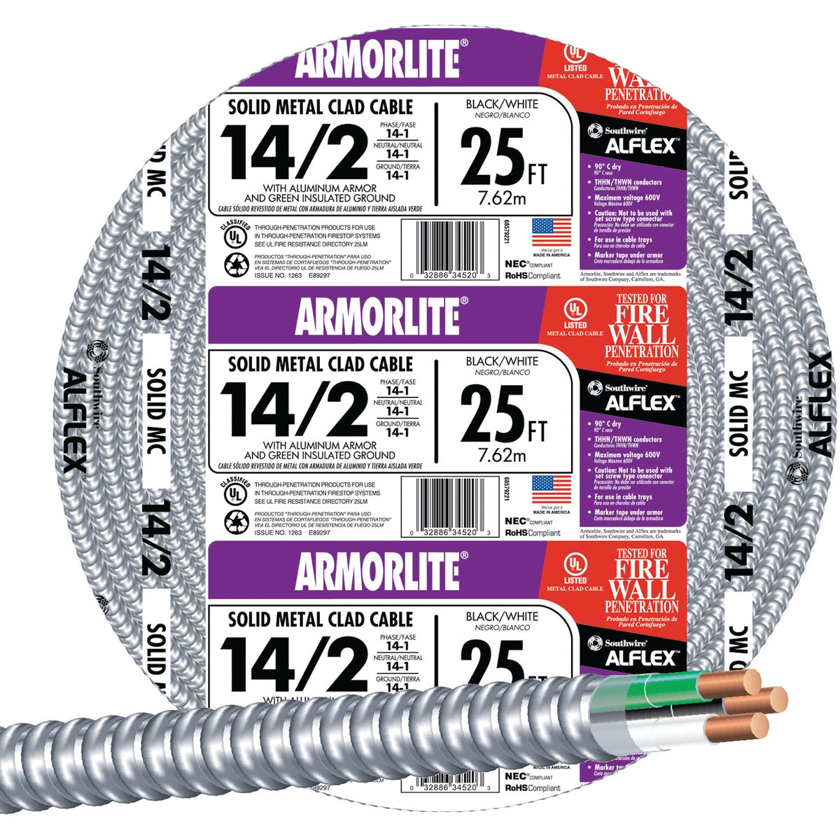 Southwire 14/2 Aluminum Armored Cable Electrical Wire