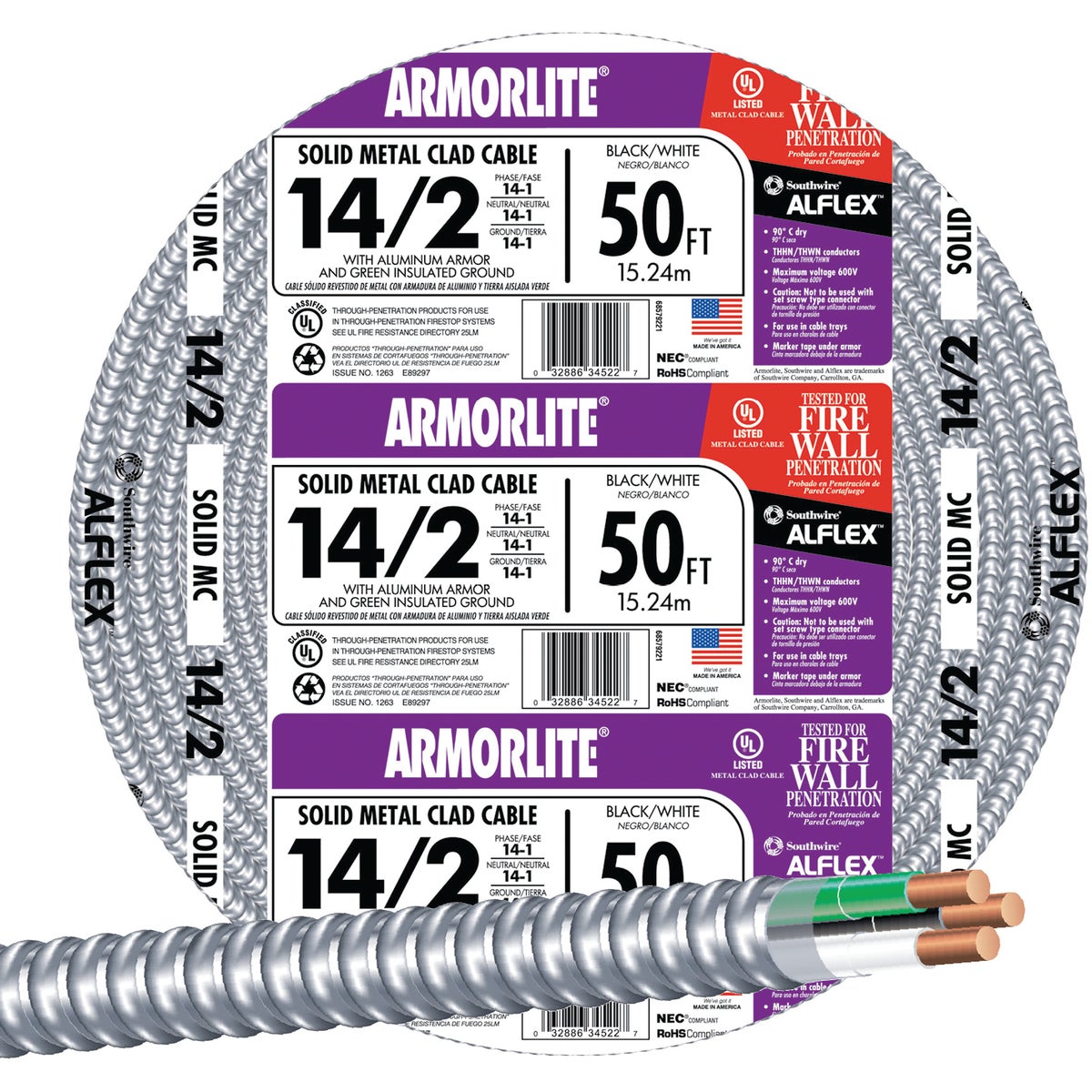 Southwire 14/2 Aluminum Armored Cable Electrical Wire