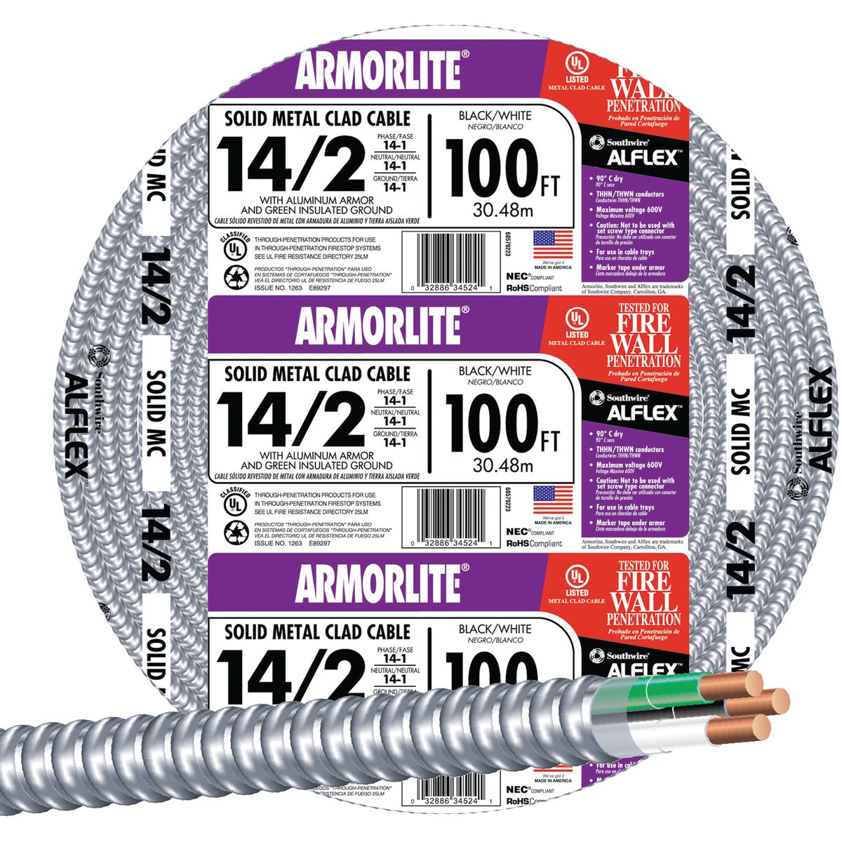 Southwire 14/2 Aluminum Armored Cable Electrical Wire