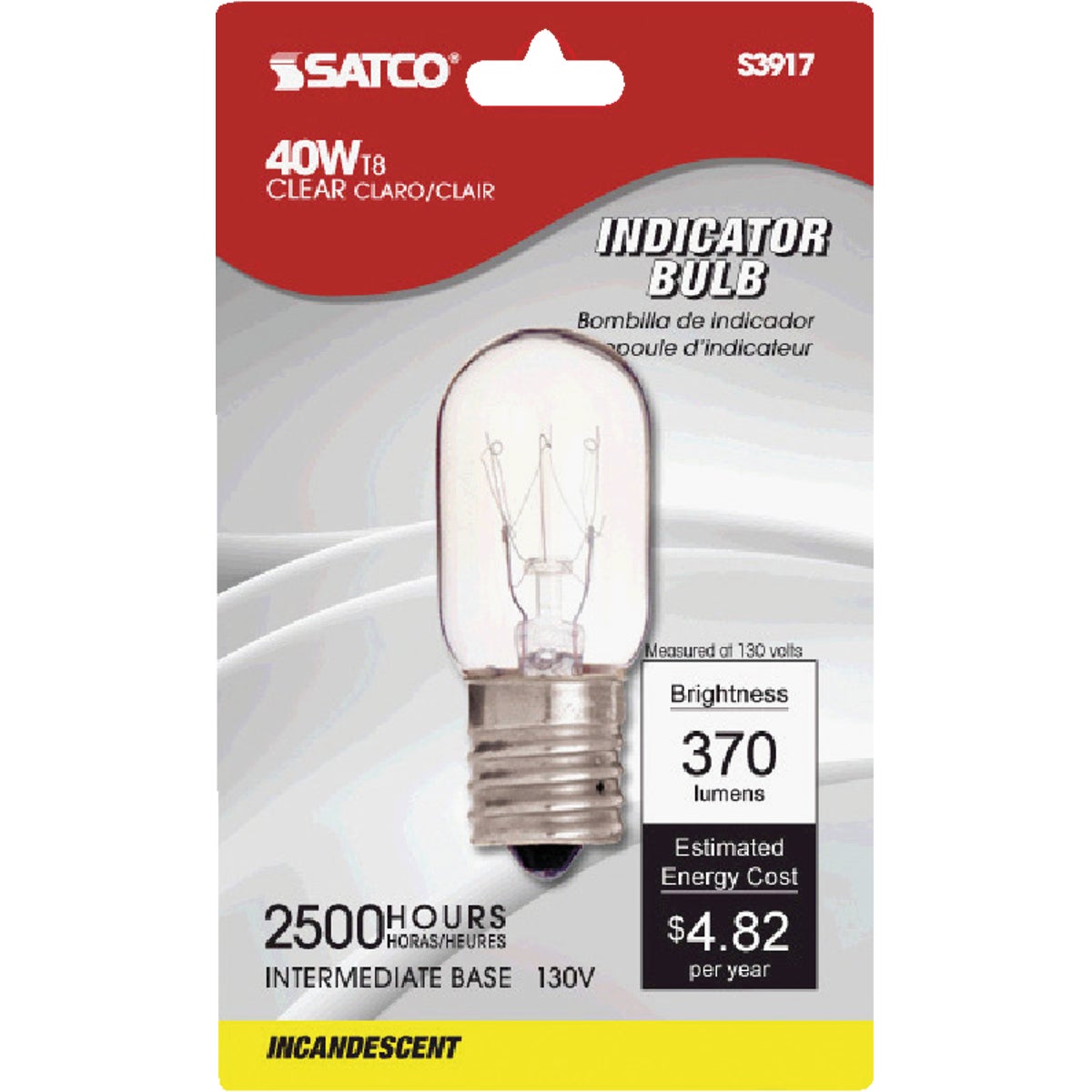 Satco T8 Intermediate Base Incandescent Appliance Light Bulb