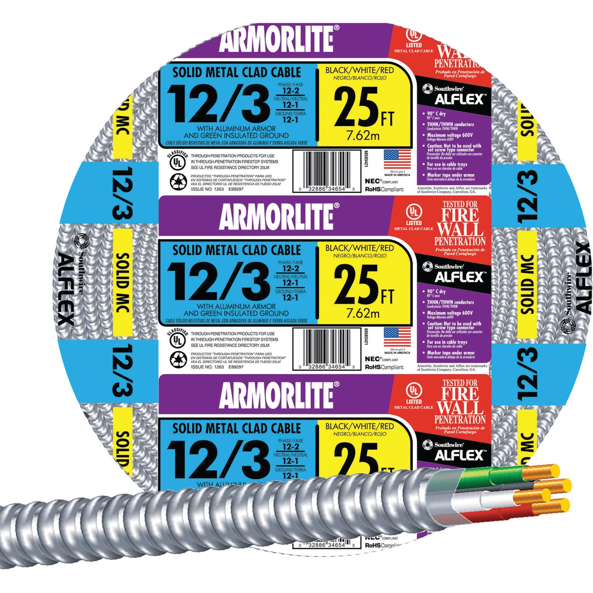 Southwire 12/3 Aluminum Armored Cable Electrical Wire