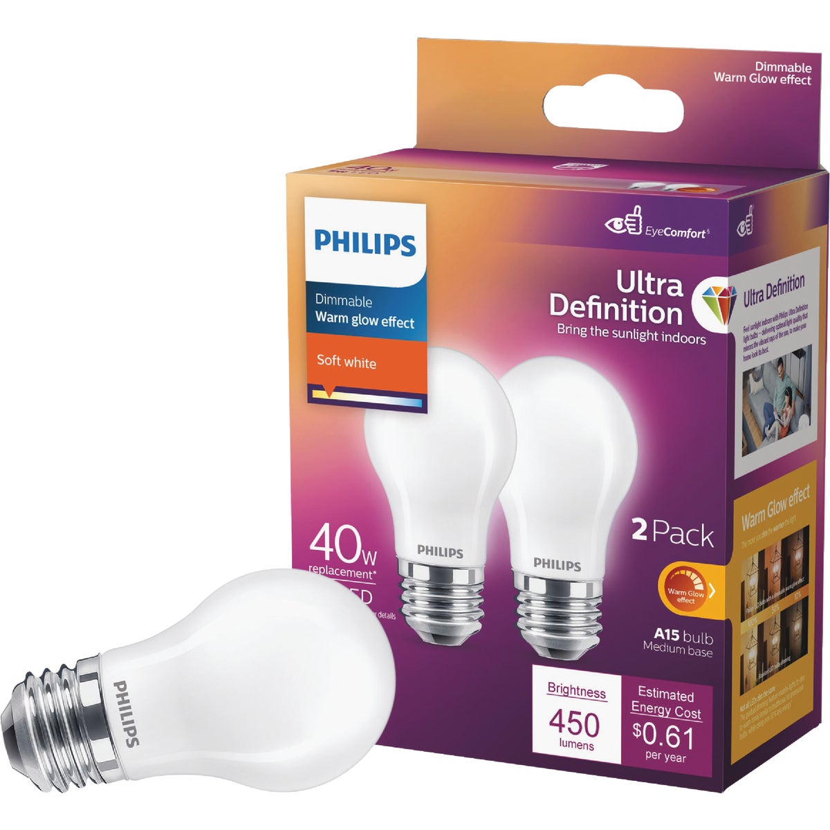 Philips Ultra Definition 40W Equivalent A15 Medium LED Light Bulb (2-Pack)