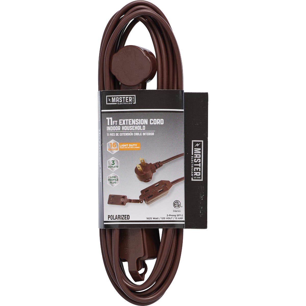 Master Electrician 11 Ft. 16/2 SPT-2 Low Profile Brown Extension Cord with Polarized Slender Plug