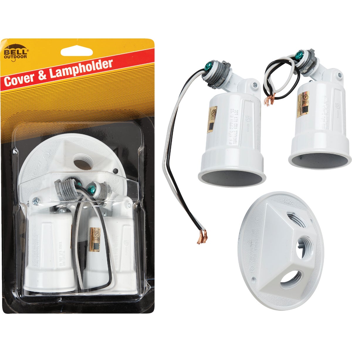 Bell 150W Aluminum Round Double White Weatherproof Outdoor Lampholder with Cover, Carded