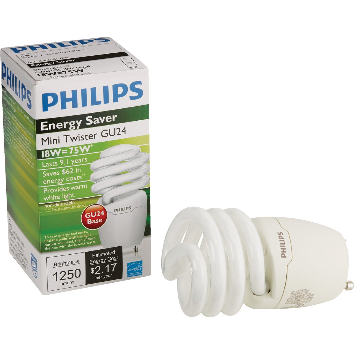 Philips Energy Saver 75W Equivalent Soft White GU24 Base T2 Spiral CFL Light Bulb