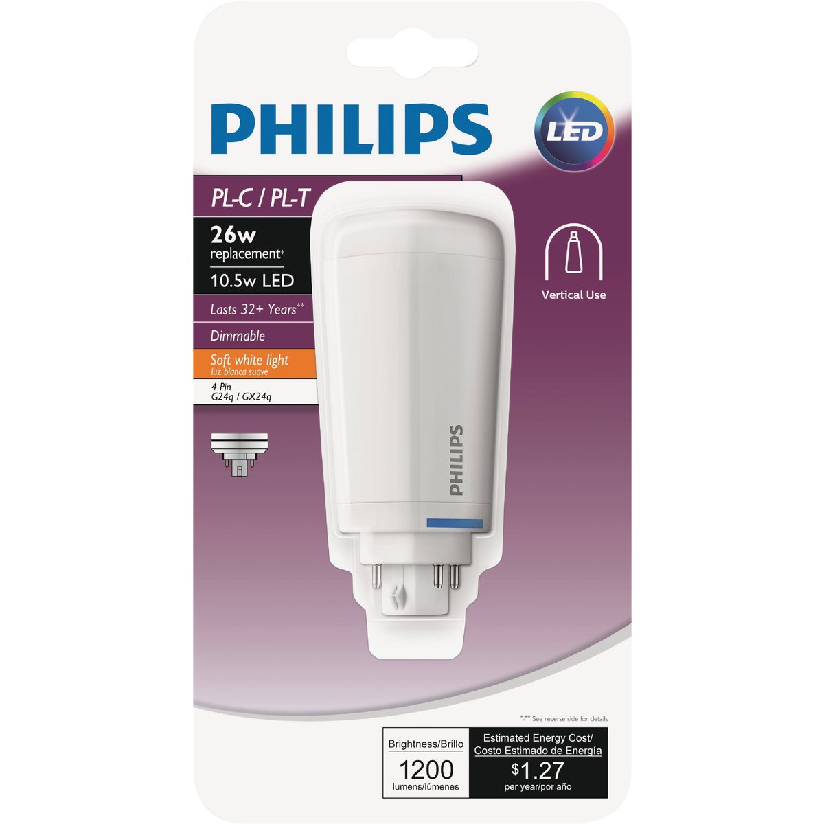 Philips 26W Equivalent Soft White PL-C/T 4-Pin Vertical Orientation LED Tube Light Bulb