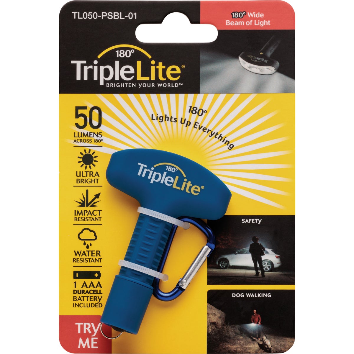 TripleLite 50 Lm. Blue 180 Deg Mini LED Flashlight with Carabiner