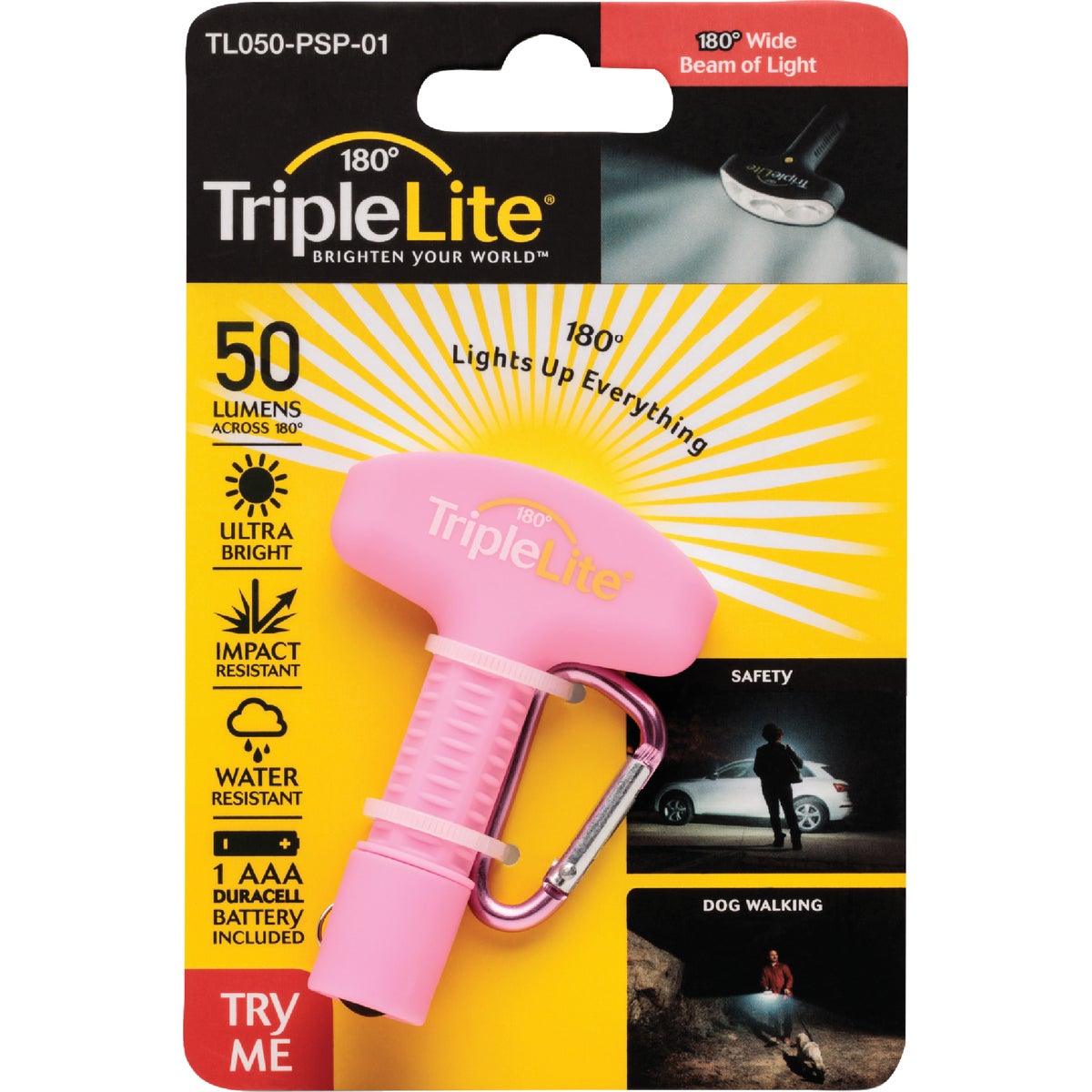 TripleLite 50 Lm. Pink 180 Deg Mini LED Flashlight with Carabiner