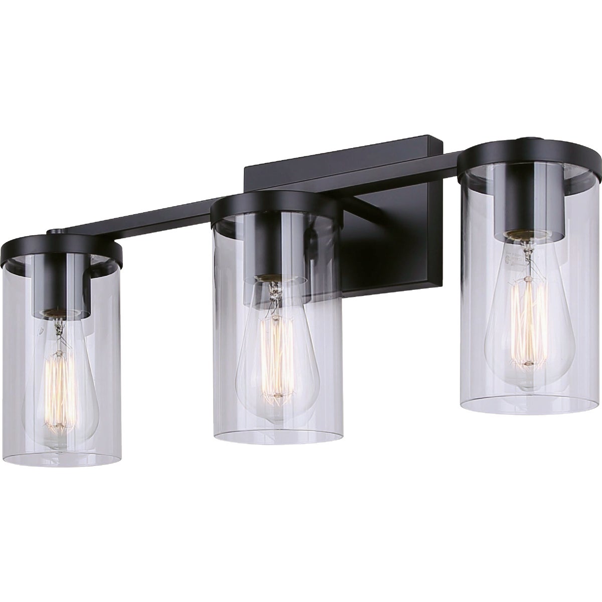 Canarm Britton 3-Light Black Vanity Bath Light Fixture, Clear Glass