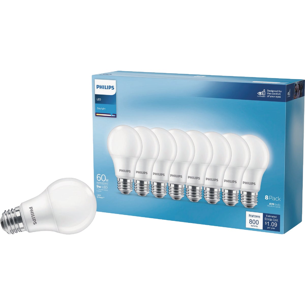 Philips 60W Equivalent Daylight A19 Medium LED Light Bulb (8-Pack)