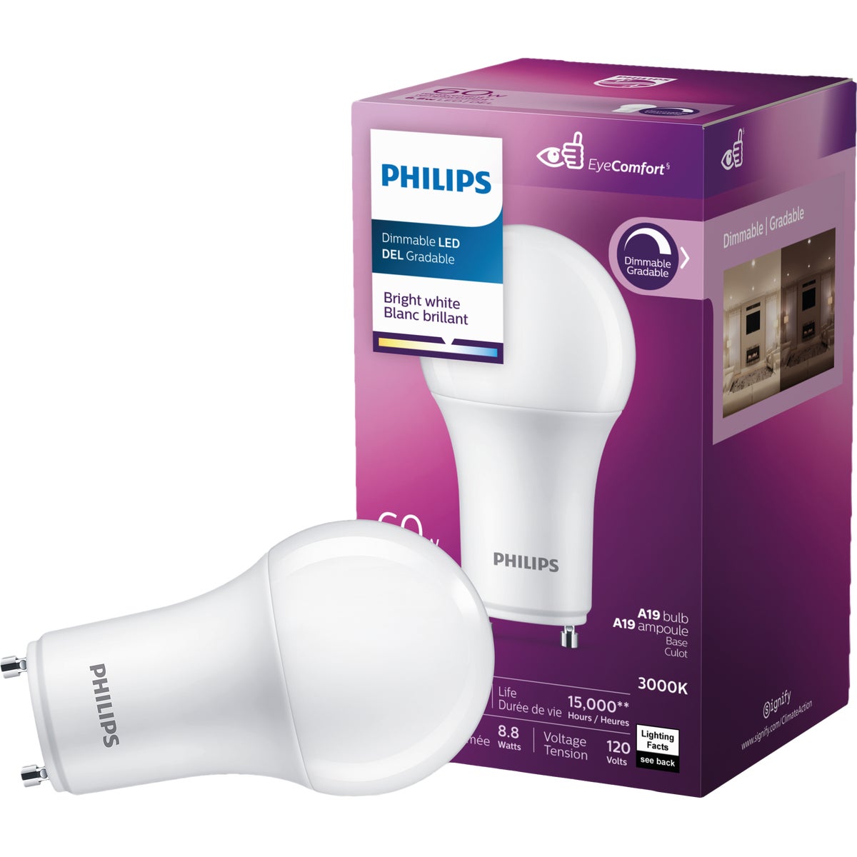 Philips 60W Equivalent A19 GU24 Dimmable LED Light Bulb